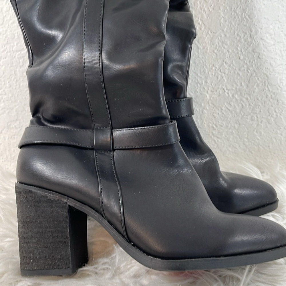 MIA 'Hamilton' Faux Leather Black Block Heeled Knee High Boots Sz 8.5 NEW - Picture 3 of 16